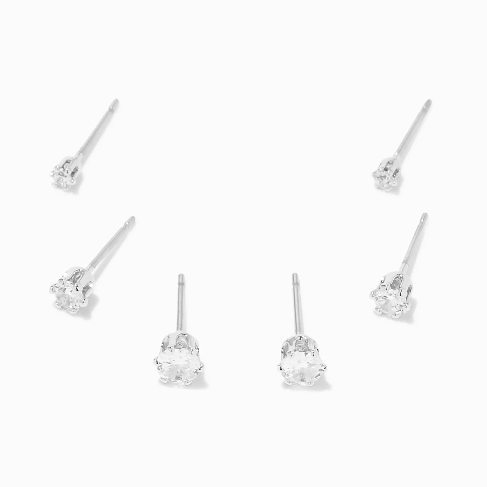 Clous d’oreilles ronds ornés en zircon cubique d’imitation couleur argentée - 2 mm, 3 mm, 4 mm