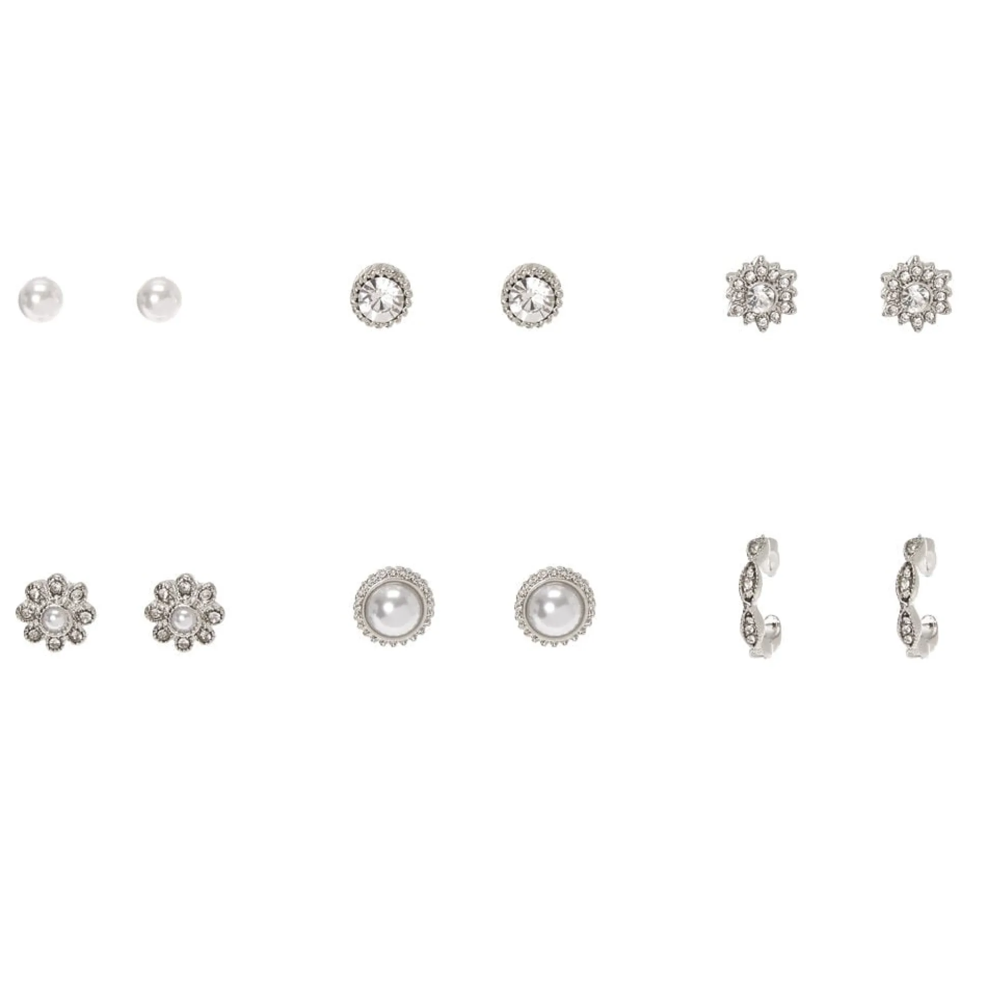 Clous d’oreilles sophistiqués perle d'imitation couleur argentée - Lot de 6