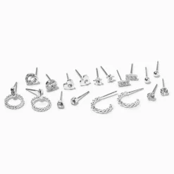 Clous d’oreilles strass cœur heurtoir de porte couleur argentée - Lot de 9