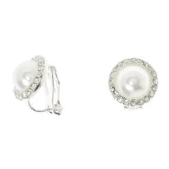 Clous d'oreille à clip avec perles d'imitation couleur argenté