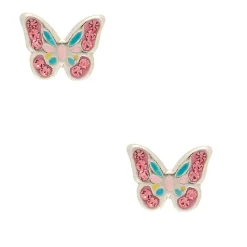 Clous d'oreille en argent avec papillon pastel