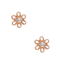 Clous d'oreille marguerites et strass en titane doré rose - Collection C Luxe