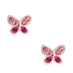 Clous d'oreille papillon rose en argent avec strass