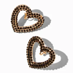 Clous d'oreilles à clip cœur de grande taille strass noirs