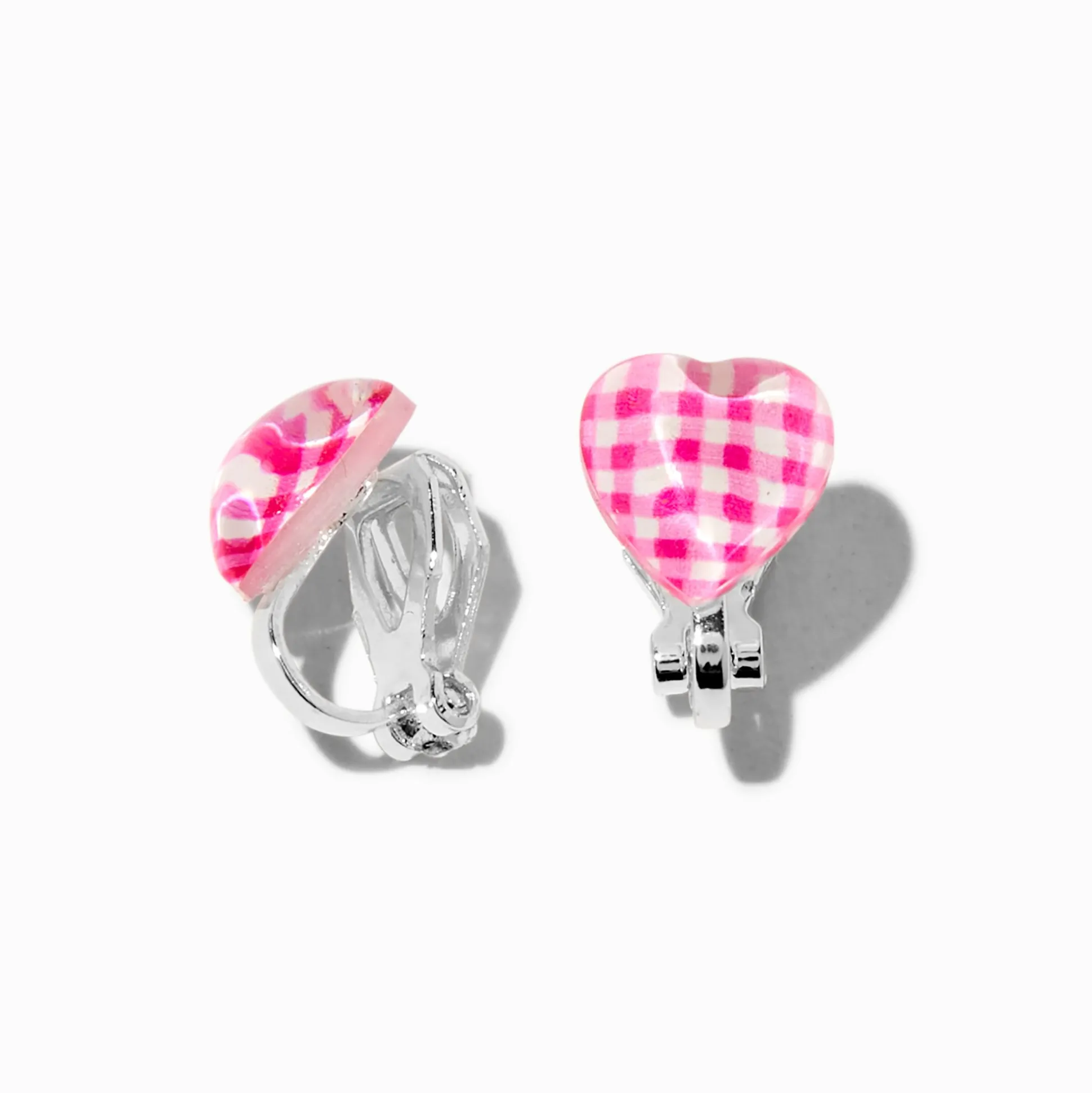 Clous d'oreilles à clip cœur à carreaux roses