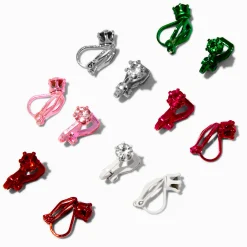 Clous d'oreilles à clip en strass colorés - Lot de 6