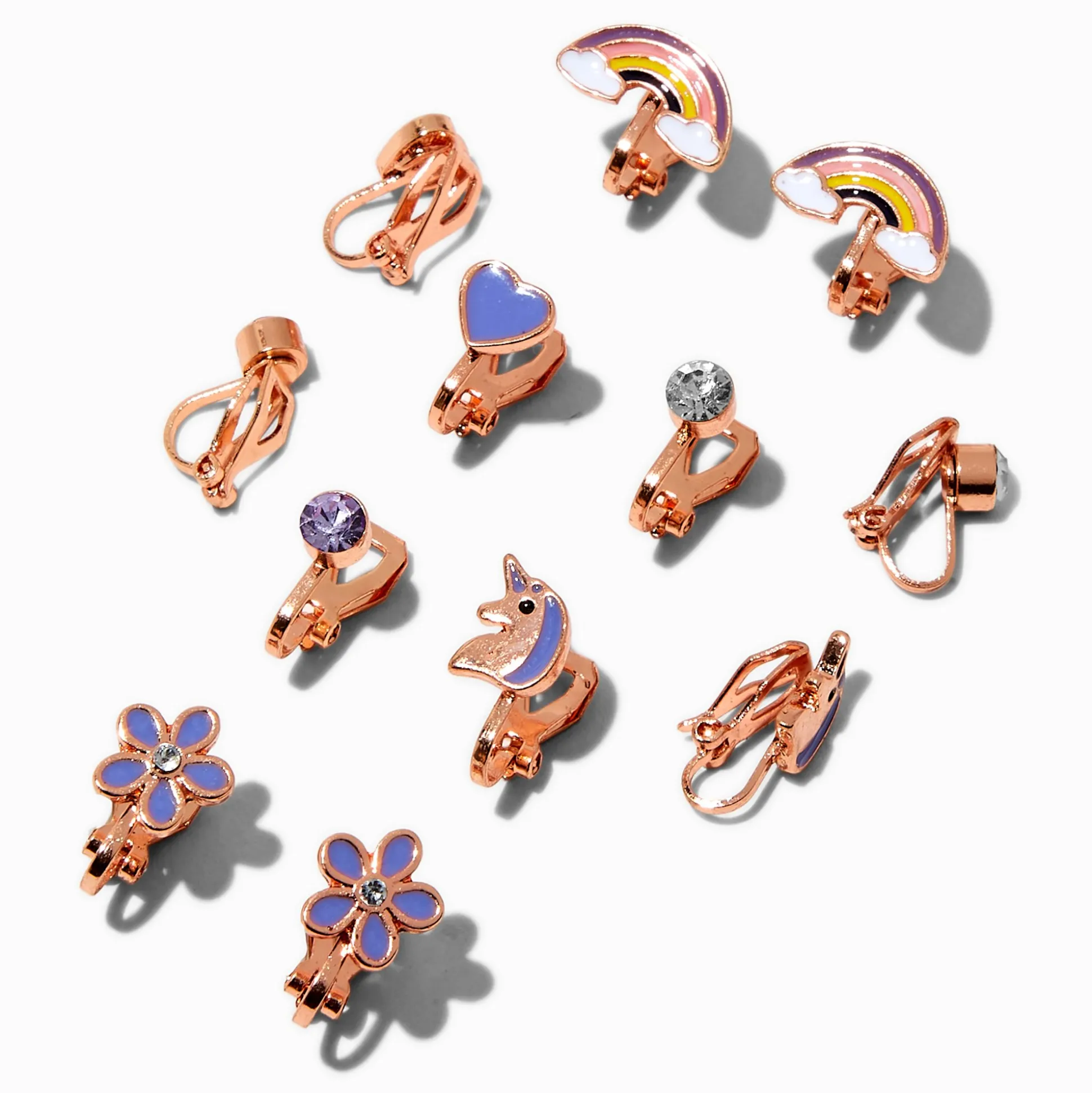 Clous d'oreilles à clip licorne violets - Lot de 6