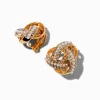 Clous d'oreilles à clip nœud noué perle d'imitation et strass couleur dorée