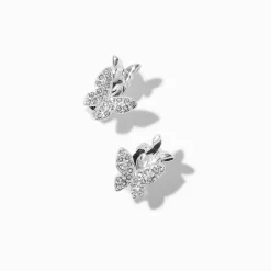 Clous d'oreilles à clip papillon décorés couleur argentée