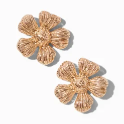Clous d'oreilles à fleurs texturés couleur dorée
