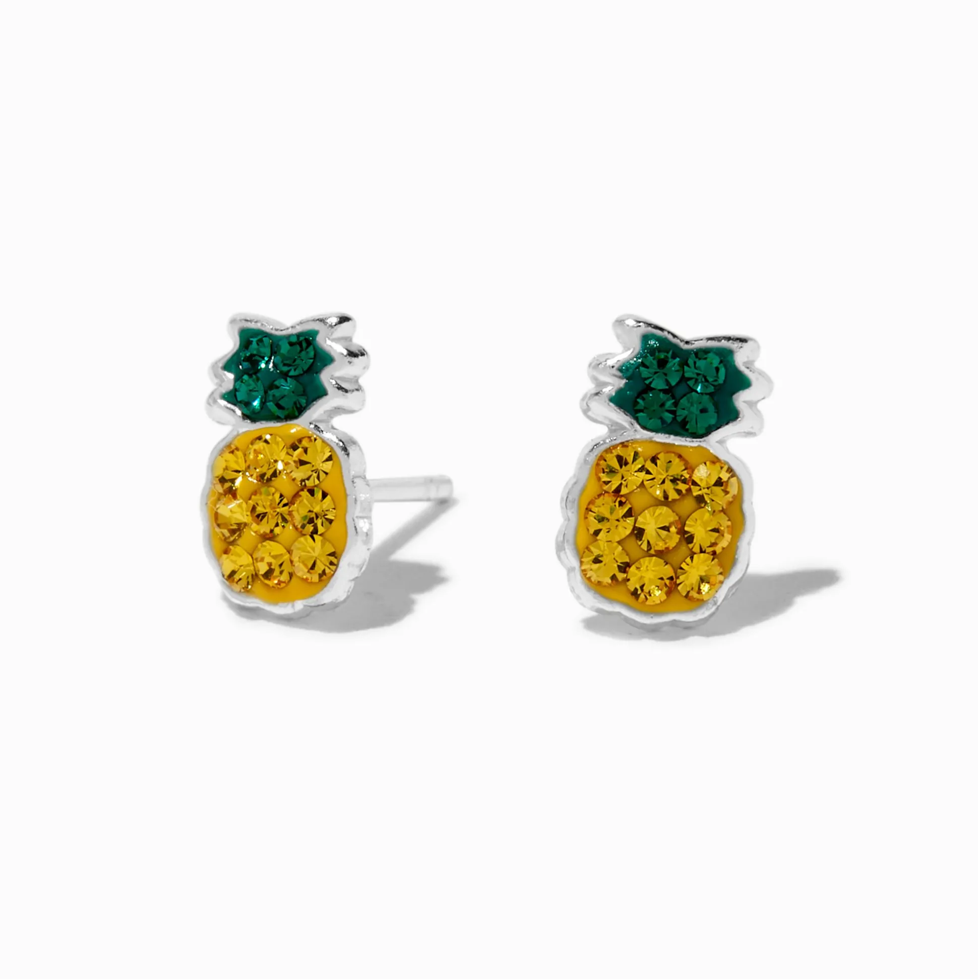 Clous d'oreilles ananas avec strass couleur argentée