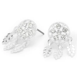 Clous d'oreilles attrape-rêves strass couleur argentée