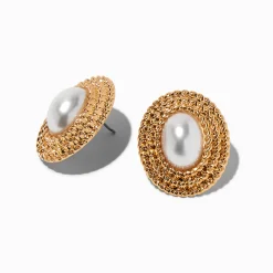 Clous d'oreilles auréole perle d'imitation texturés couleur dorée