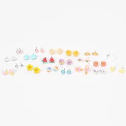 Clous d'oreilles aux designs variés arc-en-ciel pastel - Lot de 20