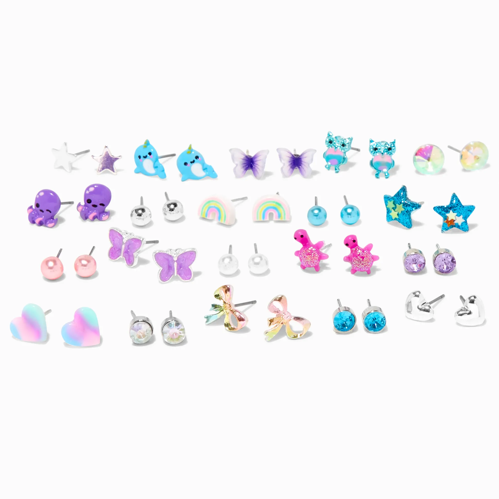 Clous d'oreilles bleus aux designs variés sur le thème vie aquatique (lot de 20)