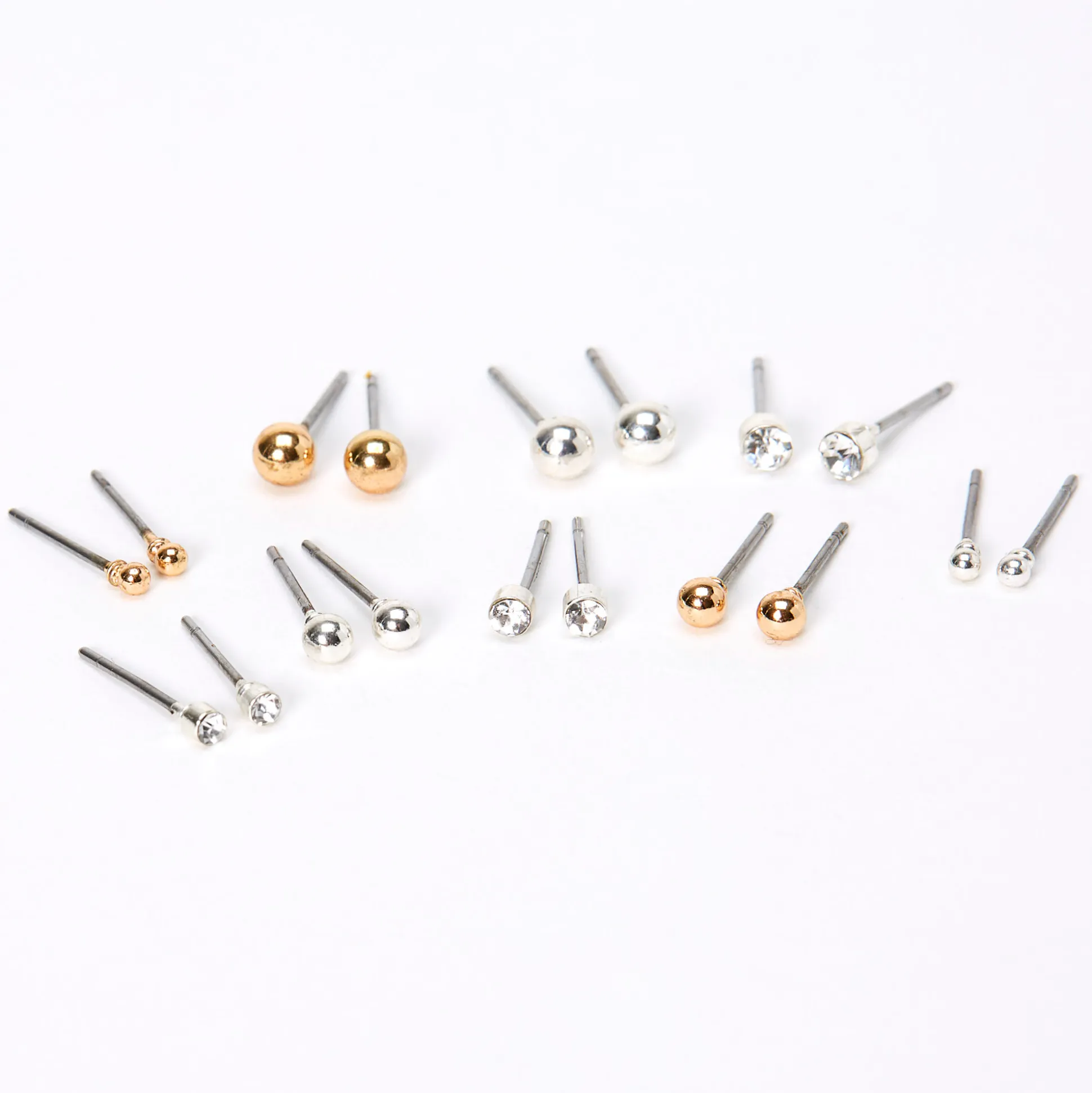 Clous d'oreilles boules en strass de tailles graduelles en métaux mixtes - Lot de 9