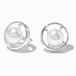 Clous d'oreilles boussole perles d'imitation couleur argentée