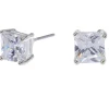 Clous d'oreilles carrés avec strass en zircon cubique d'imitation couleur argentée - 6 mm
