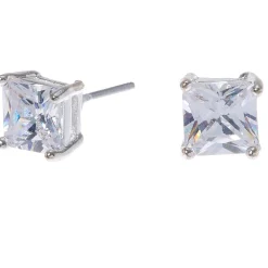 Clous d'oreilles carrés avec strass en zircon cubique d'imitation couleur argentée - 6 mm