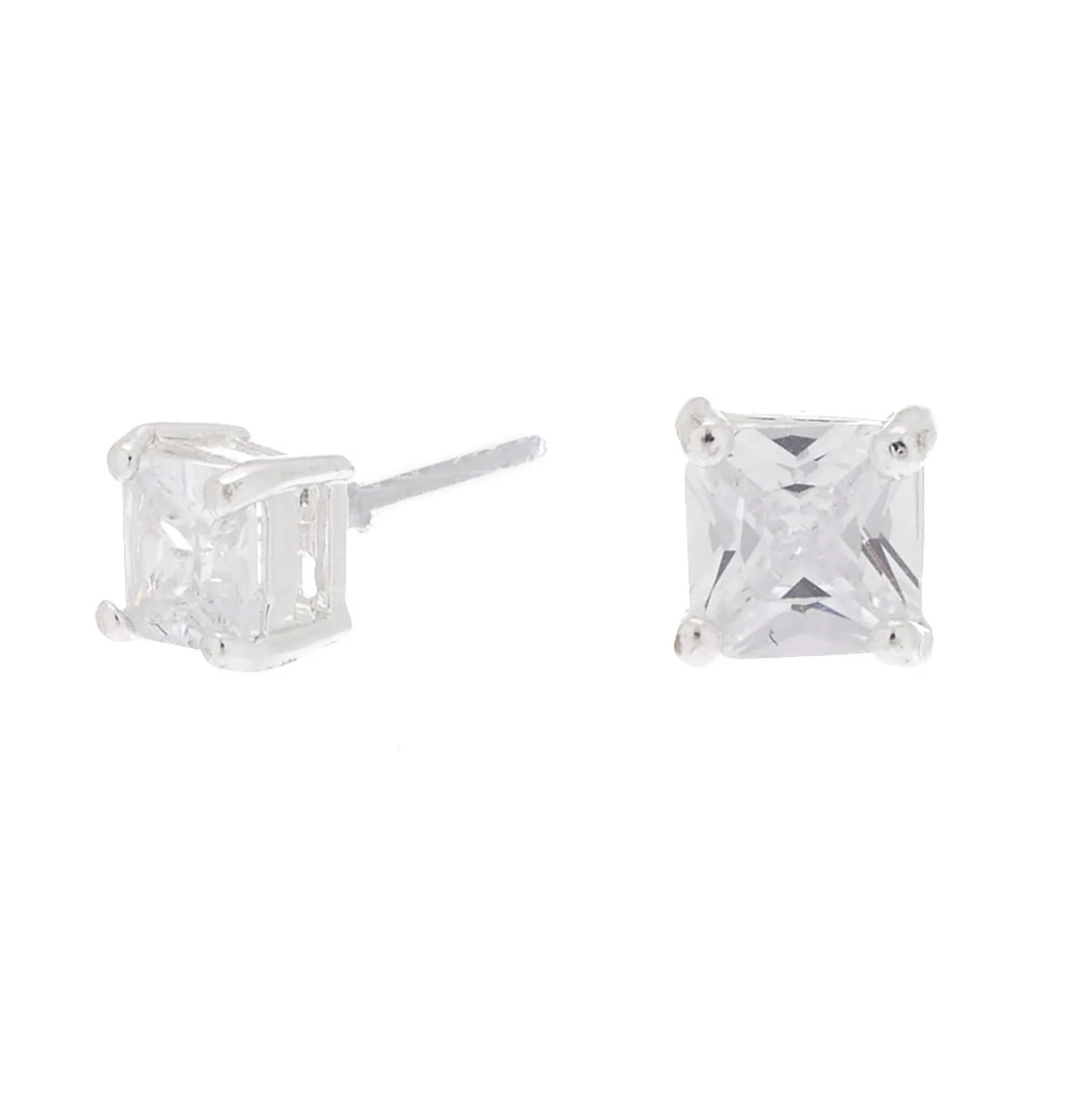 Clous d'oreilles carrés avec strass en zircon cubique d'imitation couleur argentée - 5 mm