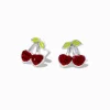 Clous d'oreilles cerise cœur strass couleur argentée