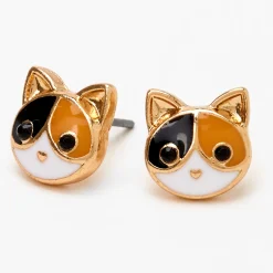 Clous d'oreilles chats tricolores couleur dorée