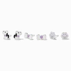 Clous d'oreilles chiens violets couleur argentée C LUXE by Claire's - Lot de 3