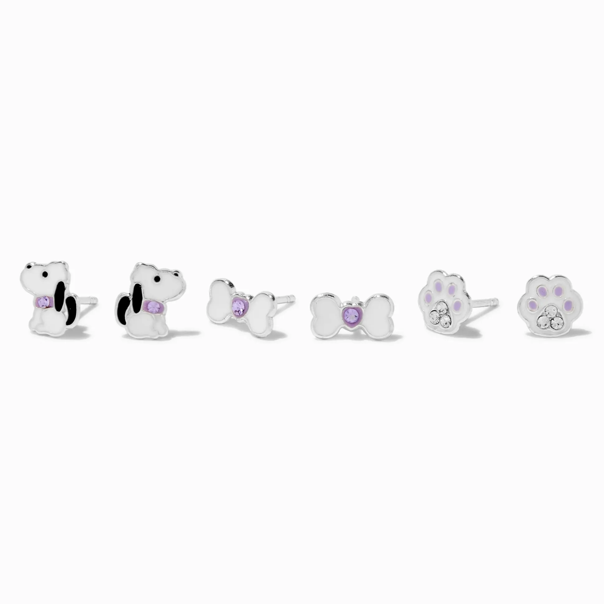 Clous d'oreilles chiens violets couleur argentée C LUXE by Claire's - Lot de 3