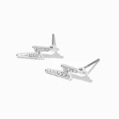 Clous d'oreilles éclair avec strass couleur argentée