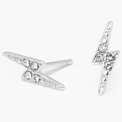 Clous d'oreilles éclair avec strass en argent