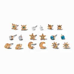 Clous d'oreilles célestes couleur dorée - Lot de 9