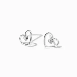 Clous d'oreilles contour de cœur en argent