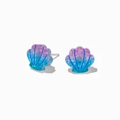 Clous d'oreilles coquillages pailletés violets