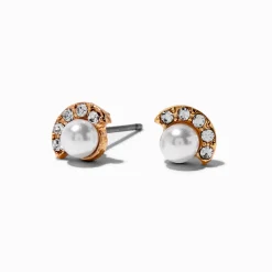 Clous d'oreilles couleur dorée éventail strass et perles d'imitation