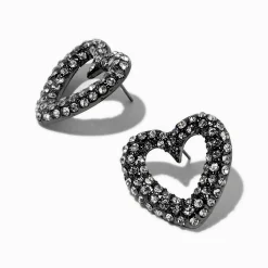 Clous d'oreilles couleur hématite strass cœur ajouré