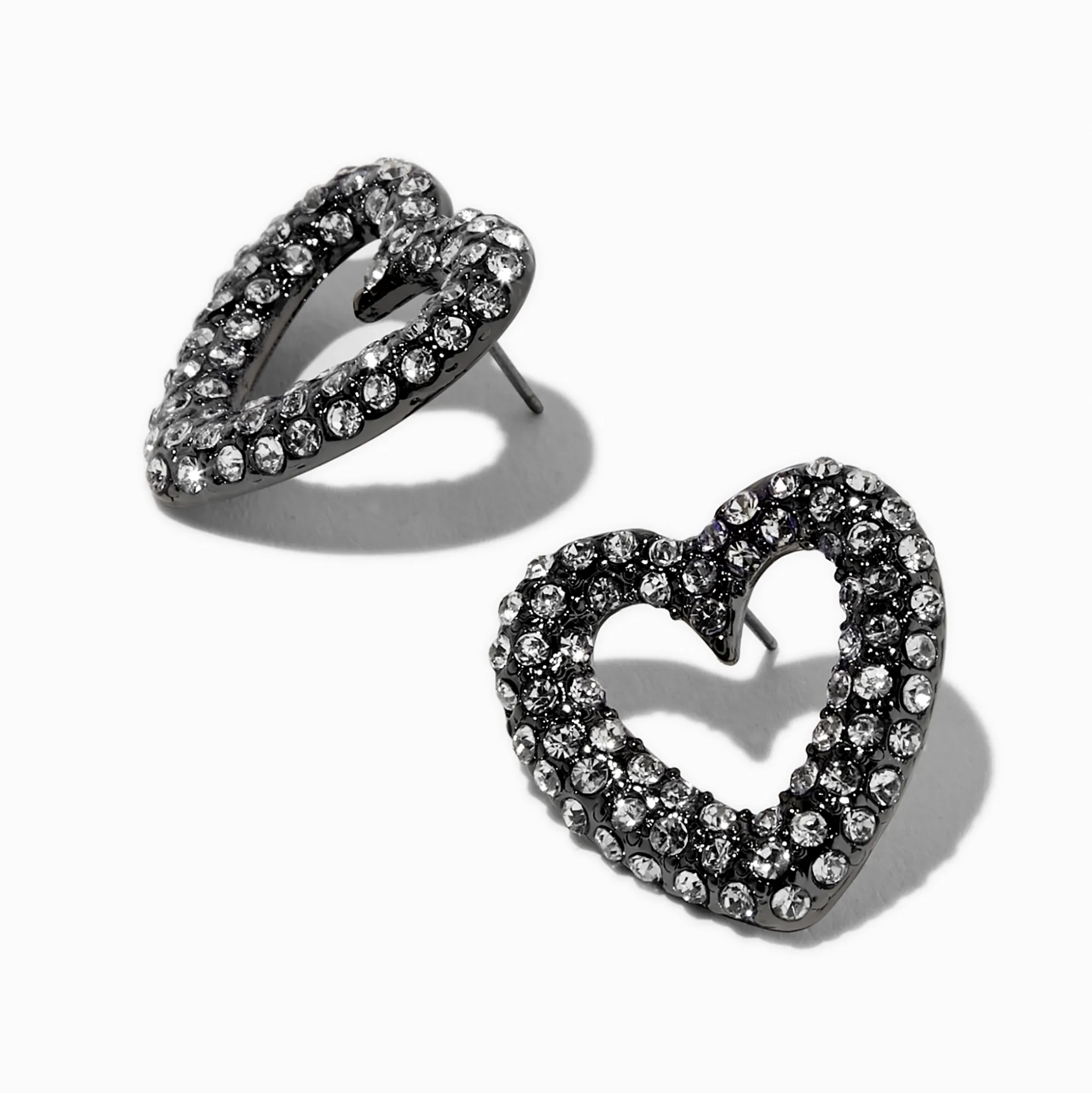 Clous d'oreilles couleur hématite strass cœur ajouré