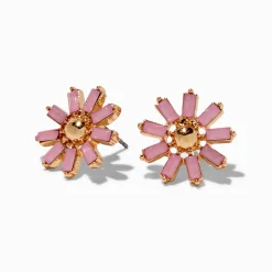 Clous d'oreilles couleur dorée fleur rose tendre