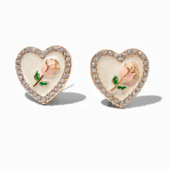 Clous d'oreilles couleur doré rose et cœur émaillé