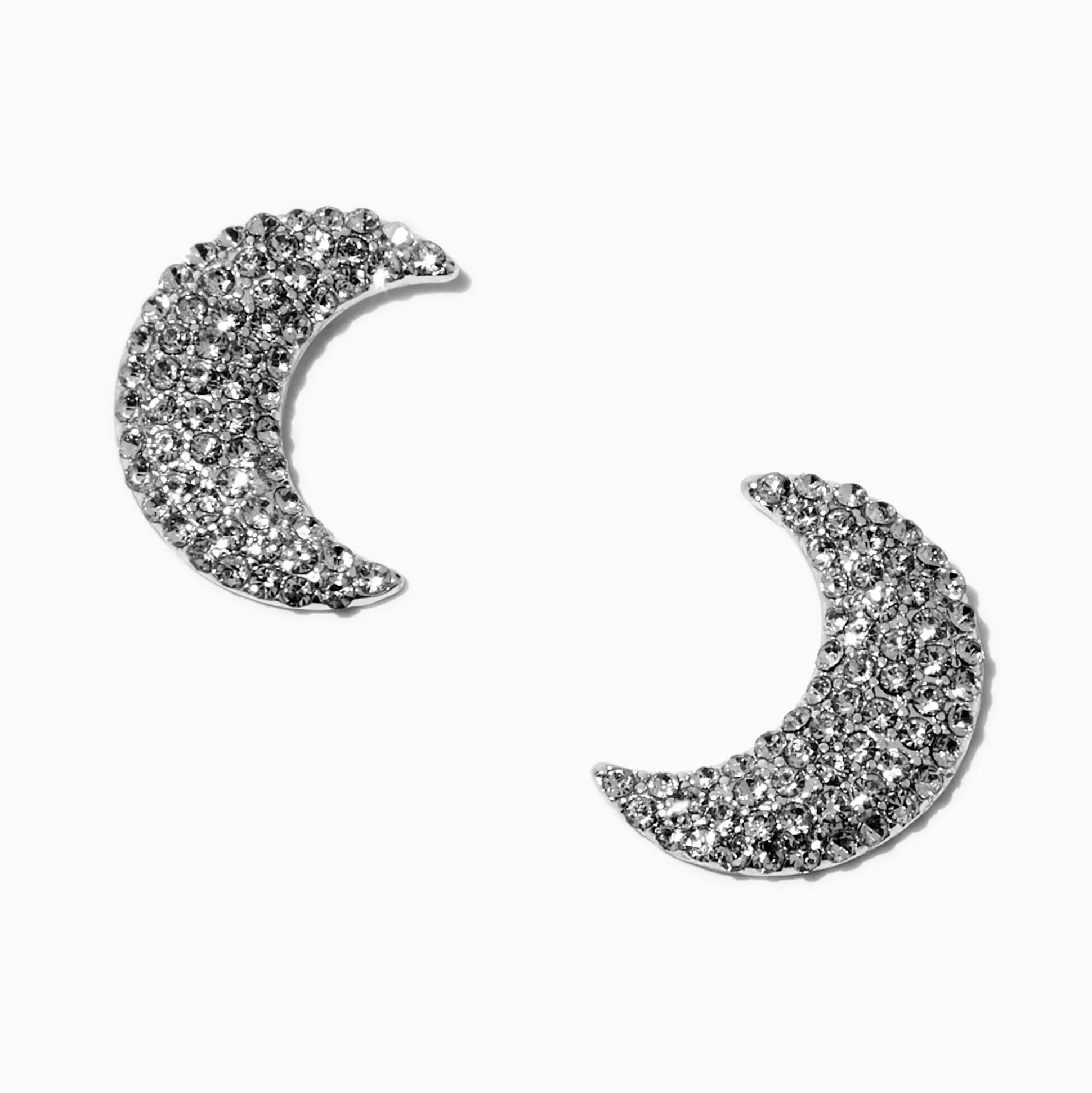 Clous d'oreilles croissant de lune strass pavé couleur argentée