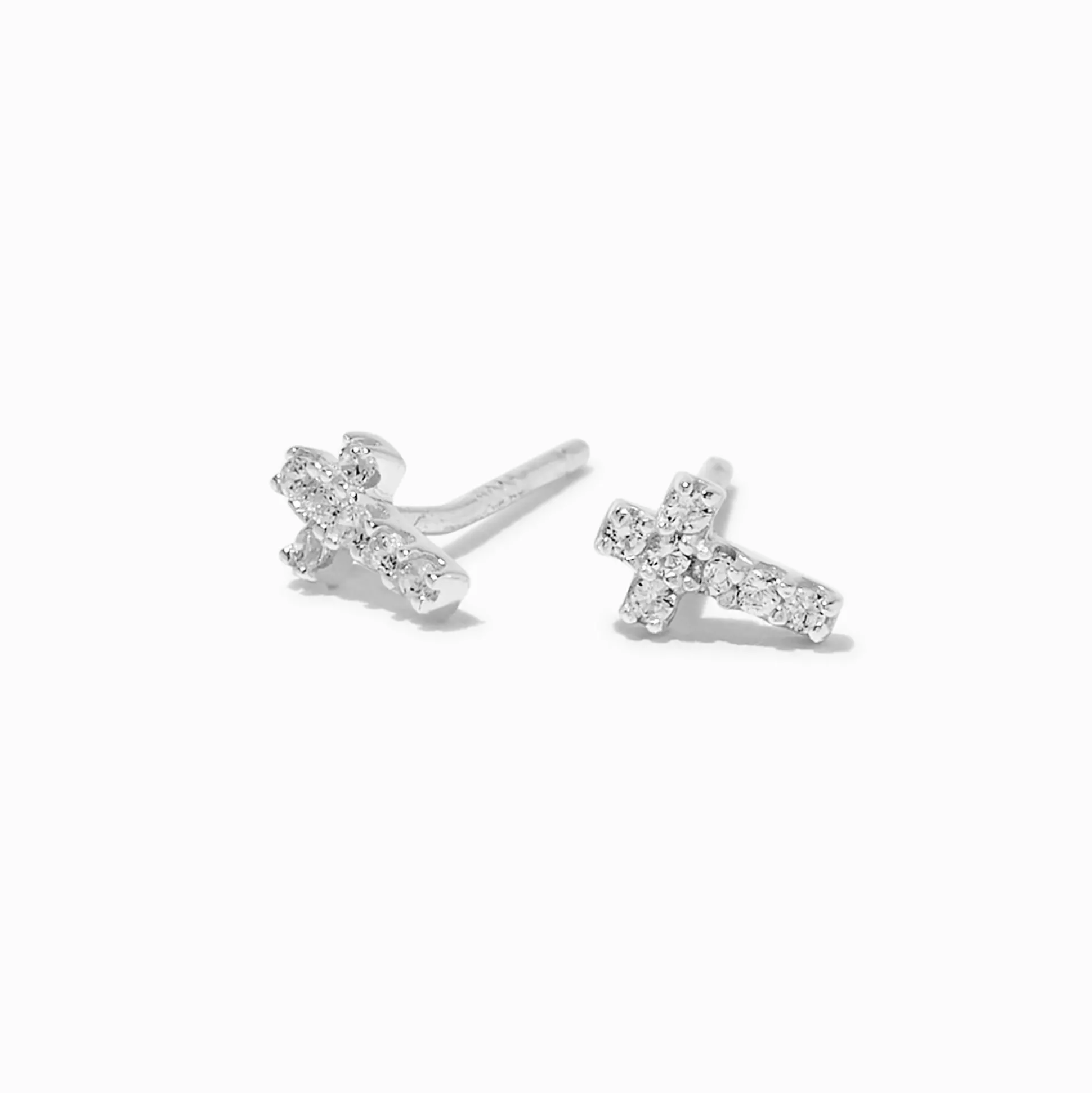 Clous d'oreilles croix en zircon cubique couleur argentée C LUXE by Claire's