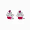 Clous d'oreilles cupcake roses strass couleur argentée