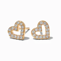 Clous d'oreilles cœur ajouré en pavé avec zircons cubiques couleur dorée jaune C LUXE by Claire’s
