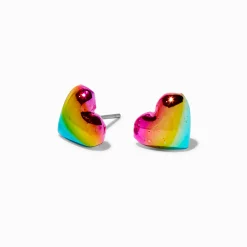 Clous d'oreilles cœur anodisés arc-en-ciel