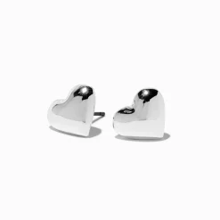 Clous d'oreilles cœur bombé couleur argentée