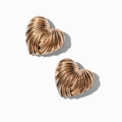 Clous d'oreilles cœur en 3D couleur dorée