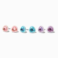 Clous d'oreilles cœur strass pastel - Lot de 3