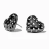 Clous d'oreilles cœur strass bombés noirs