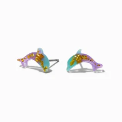 Clous d'oreilles dauphin aluminium couleur dorée