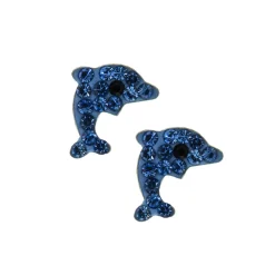 Clous d'oreilles dauphin bleu en argent