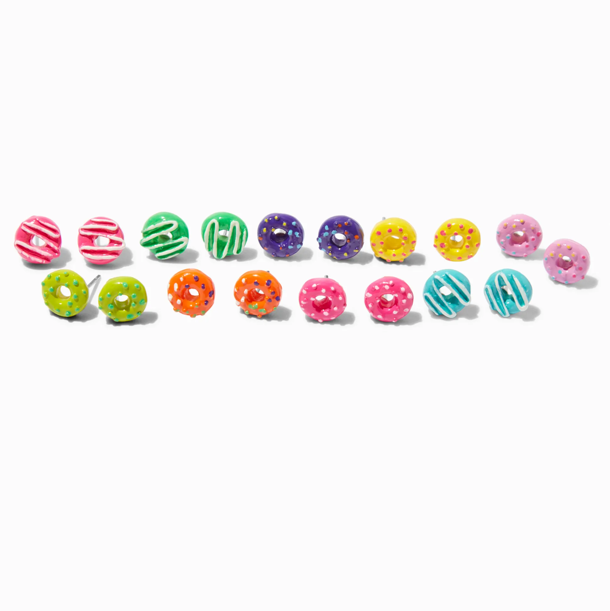 Clous d'oreilles donut arc-en-ciel à paillettes - Lot de 9